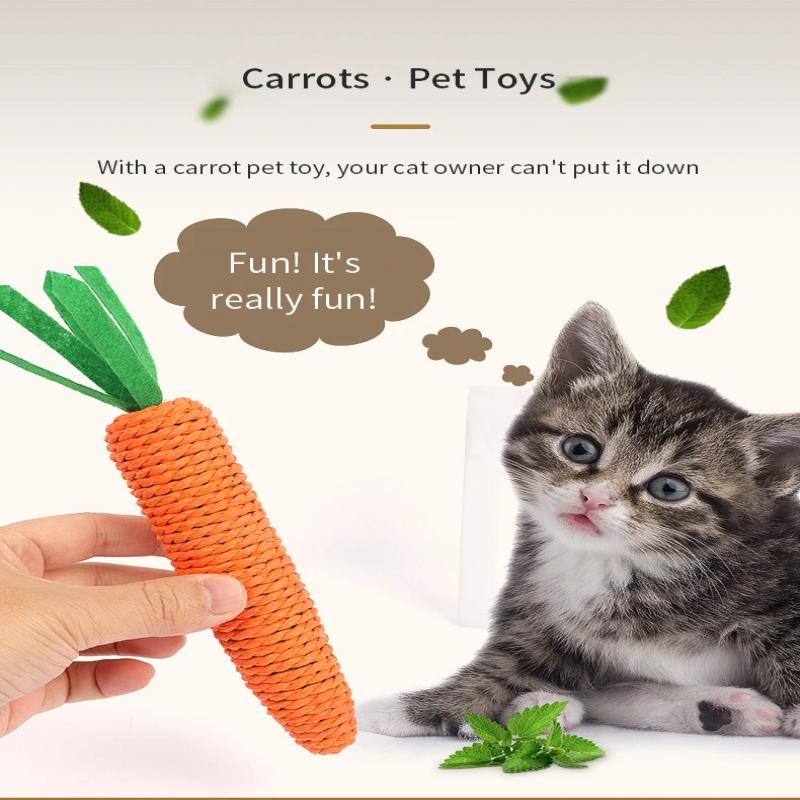 Cat Toy Carrot Sound Pet Products Bite Resistant Paper Rope Scratcher Clean Teeth Interactive Play Cat Carrot Chew Toy for Cat