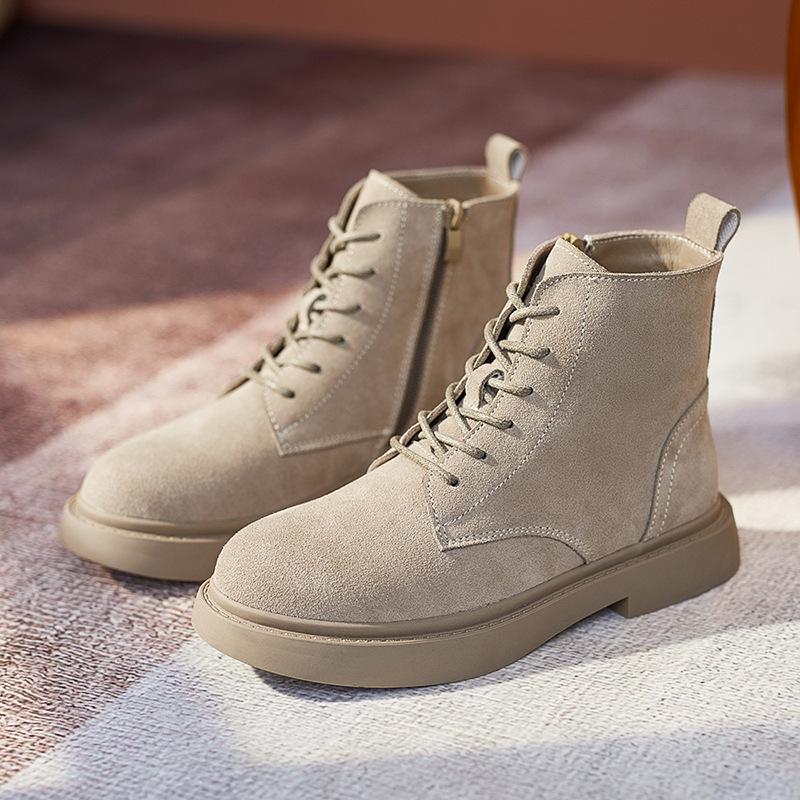 Модные женские короткие ботинки из натуральной кожи с круглым носком, из коровьей замши, ручной работы, в стиле ретро, уличный стиль, зимние теплые ботильоны на плоской подошве