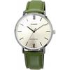 Casio Мужские кварцевые часы Серебристые   Зеленый кожаный ремешок Mtp Vt01l 3b