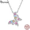 BAMOER 925 Sterling Silver Colorful Butterfly Necklace for Women Rainbow Gemstone Butterfly Link Chain Party Gift Jewelry