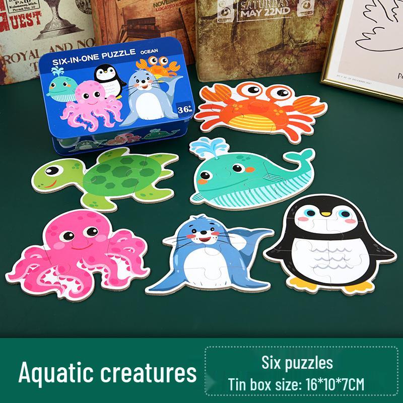 Металлическая коробка с деревянным пазлом из 60 деталей для детей от 3 до 6 лет - Строительные блоки для раннего развития