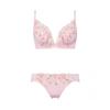 AMOSTYLE Charming Glamor Slim Line Deep V Bra Shorts Set Line Art Stitch M020 E65M Size & (Sweet Pink)