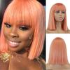 Short Orange Bob Synthetic Wig with Bangs Straight Hair Heat Resistant Fiber Wig for Women
