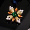 Engraved Cross-shaped Pearl Imitation Glass Brooch, High-end Women's Retro Court Brooch, Personalized Brooch