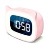 Rechargeable Pink Cat Ear Alarm Clock with Night Light 18 Ringtones Adjustable Volume, USB Charging, Digital Display for Teens' Bedroom Decor
