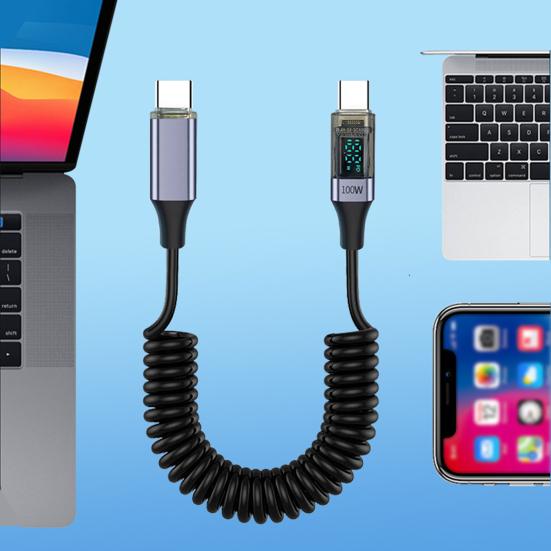 Charging Cord Spring Retractable Design 480Mbps High Speed PD100W Intelligent Display Fast Charging Data Cable