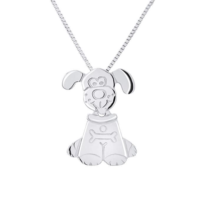 Children's Pendant - LÉA &; ARTHUR - 'DOG' Motif - 375 White Gold - Hypoallergenic Jewelry - 2 Cm