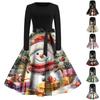Рождественский принт расклешенное платье для женщин платье с длинным рукавом полые вечерние повседневные платья