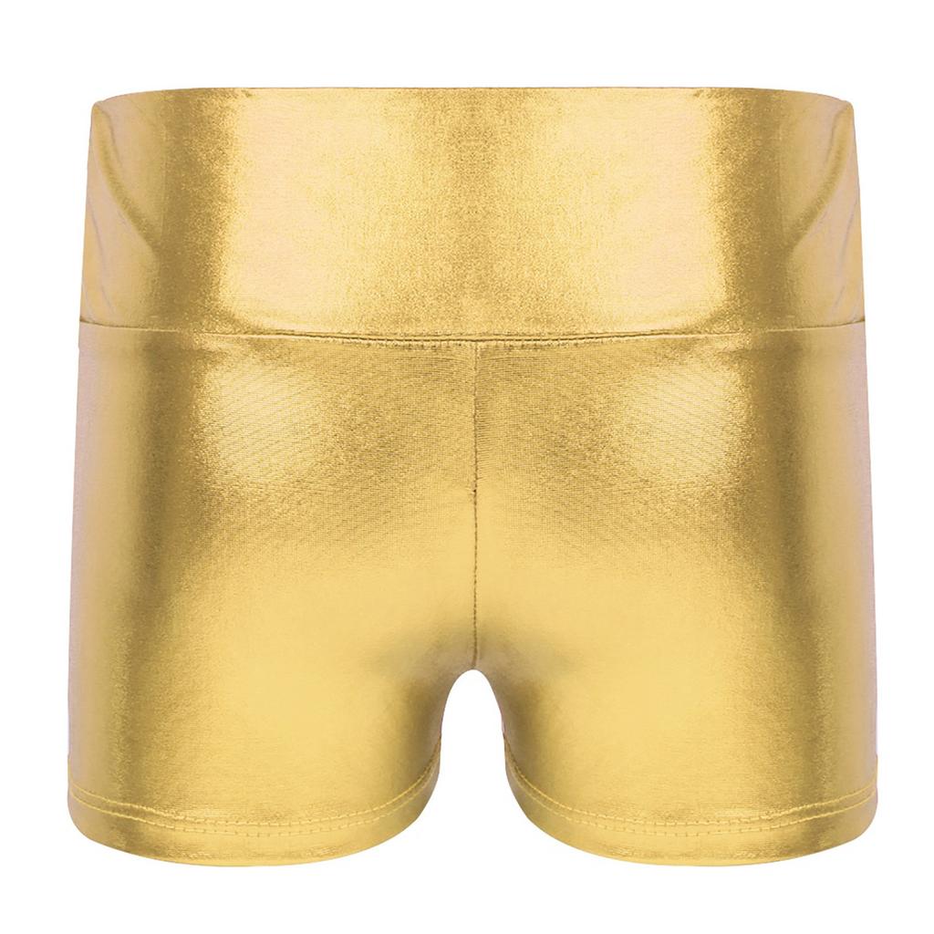 Girls Metallic Shiny High Waist Dance Shorts Bottoms Activewear Sports