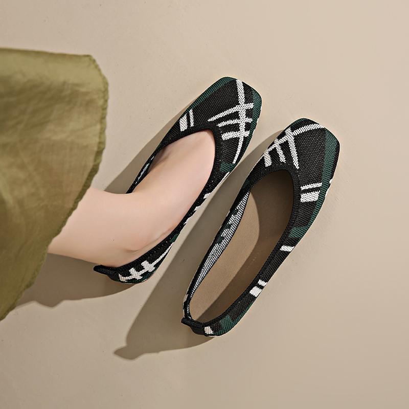Fashion 2024 Spring and Autumn New Knitted Flats, Women's Mesh Loafers, Stretch Ballet Flats, Dress Shoes, Comfortable Ballet Flats