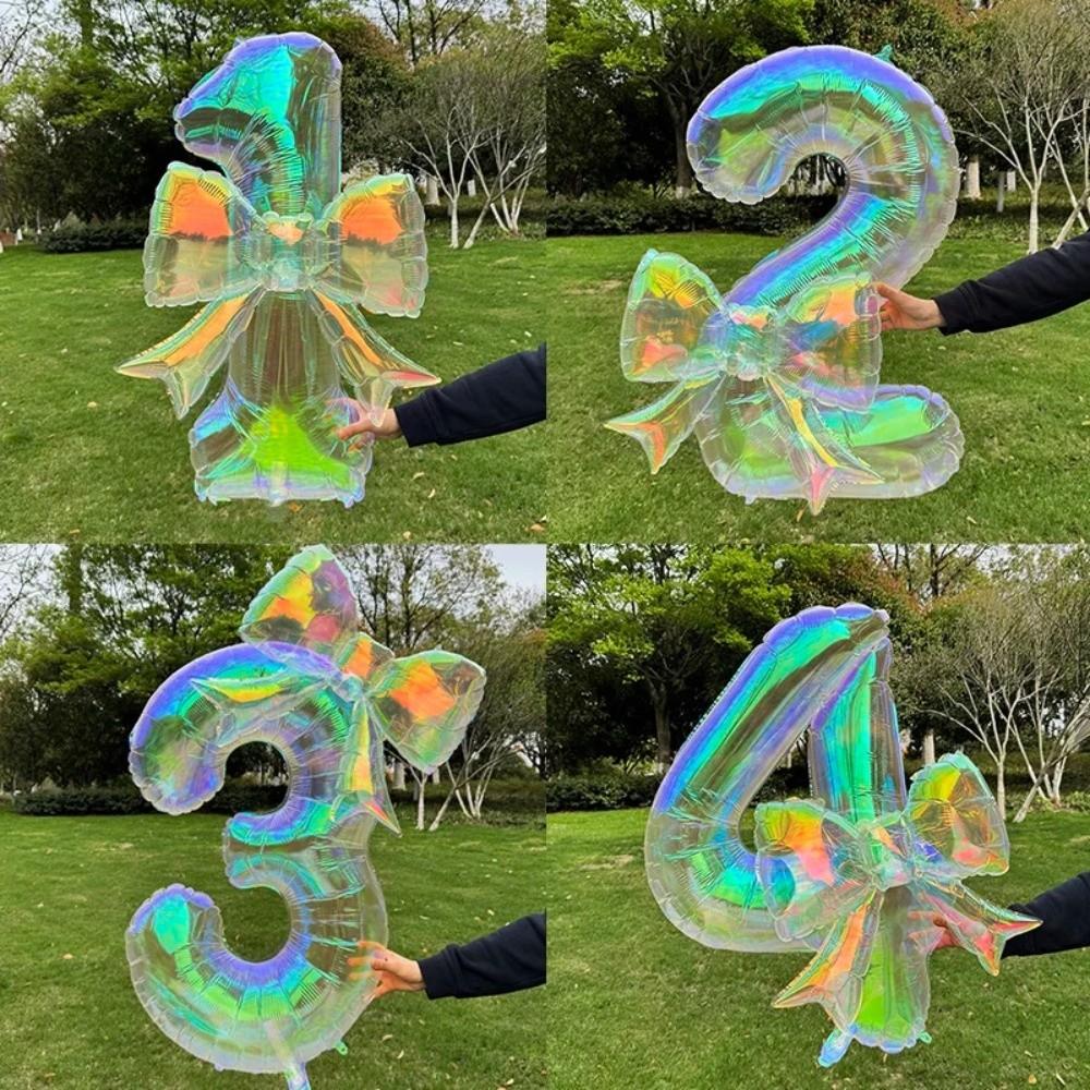 0-9 Number Balloon Decorative Birthday Party Balloon Bowknot Balloon Photo Props Anniversary