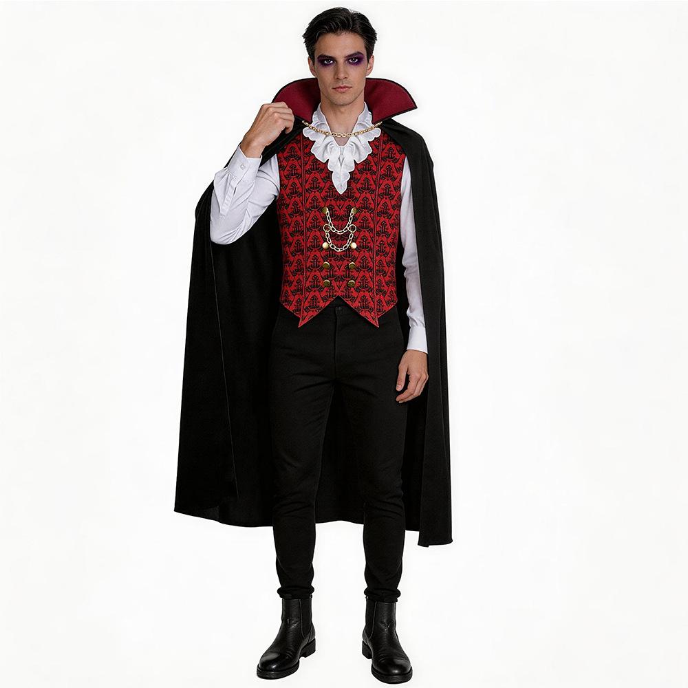 Halloween Vampire Costume - Dracula Cosplay Outfit for Men Scary Bloodsucking Demon Party Suit Black One Size