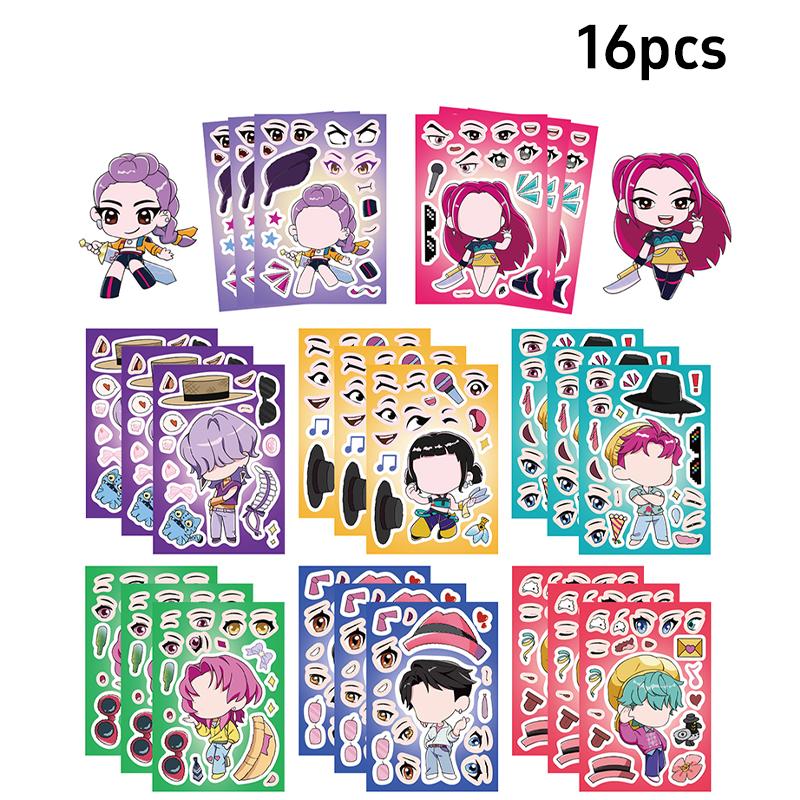 KPOP Demon Hunters Stickers Make A Face Puzzle Stickers Kids Make Your Own DIY Game Children Jigsaw Education Toy Gift kpop