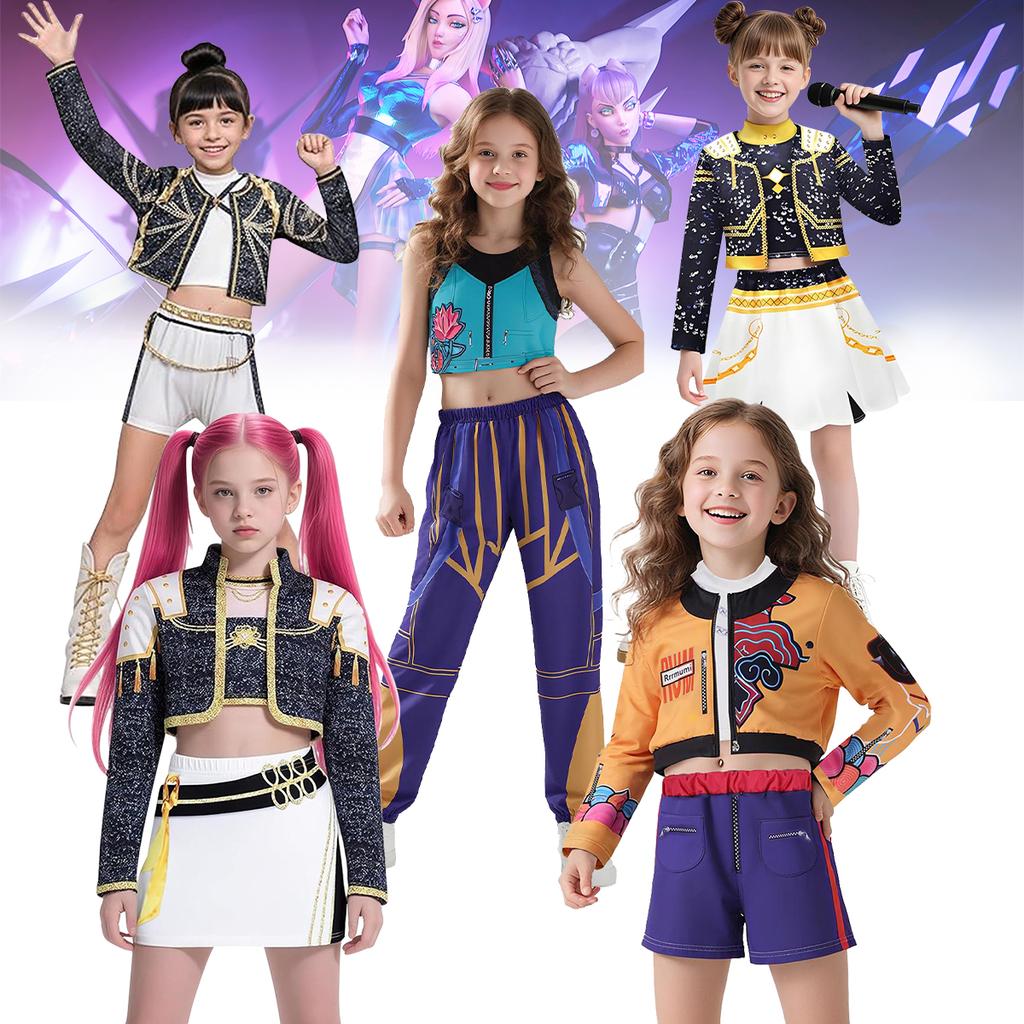 Детские Мира Руми Зои Сценические Костюмы Косплей Черный Костюм Девочки Униформа Хэллоуин Вечеринка Ролевые Игры Принтованные Необычные Нарядные Костюмы