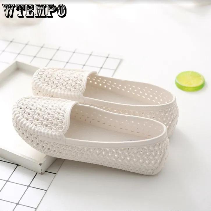 WTEMPO Черные дышащие нескользящие повседневные рабочие туфли на плоской подошве с толстым каблуком, женские весенне-летние однотонные туфли большого размера