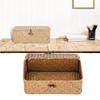 Woven Storage Baskets Wicker Storage with Lid Woven Storage Box Woven Natural Reed Storage Basket for Bookshelves Desks