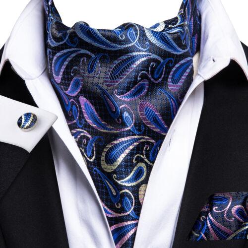 Mens Ascot Tie Set Paisley Cravats Red Black Blue Gold Pink Silk Vintage Scarf