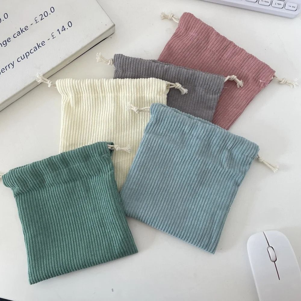 3PCS Solid Color Drawstring Cosmetic Bags Large Capacity Corduroy Gift Storage Bag Drawstring Style Durable Makeup Bag Outdoor