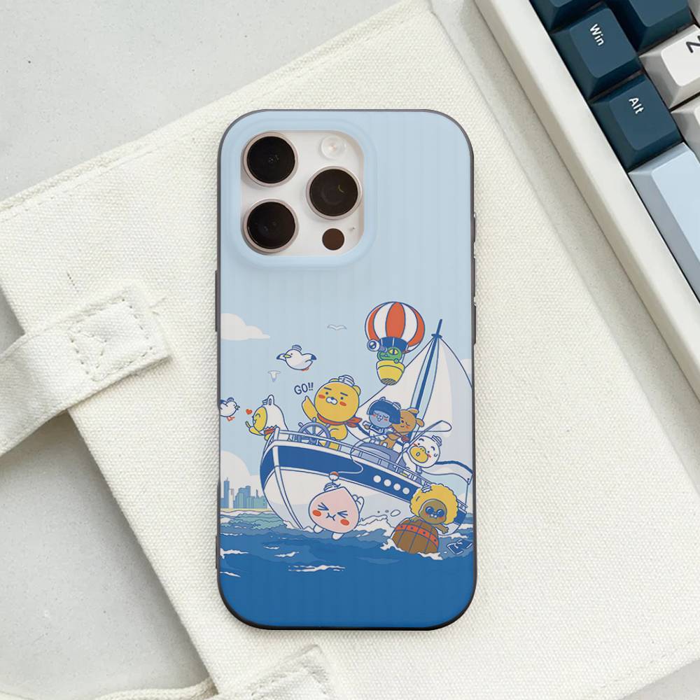 Cartoon K-KAKAO CUTE F-FRIENDS Soft Corrugated Phone Case For IPhone 11 12 13 14 15 16 17 Pro Max Plus Pro Shockproof Cover
