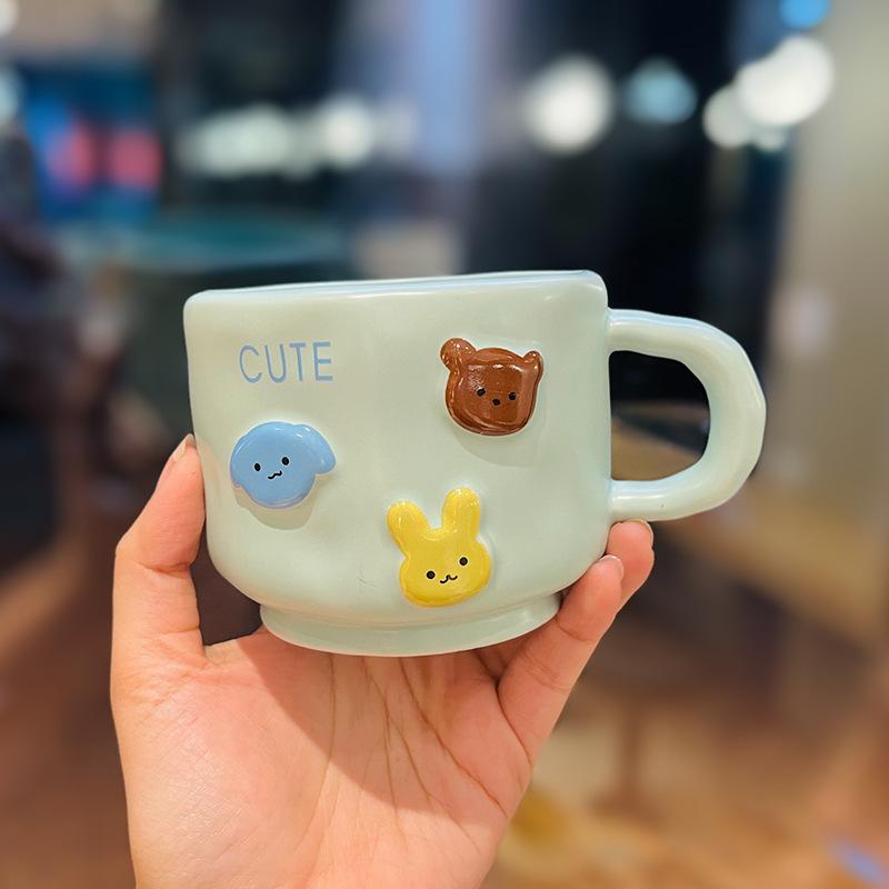 Cream Cartoon Animal Ceramic Hand Cup Household High-value Mug Couple Water Cup Single Cup Souvenir