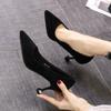 Student Etiquette High Heels Women's Stiletto Spring New Pointed Black Suede Professional Cat Heel Single Shoes