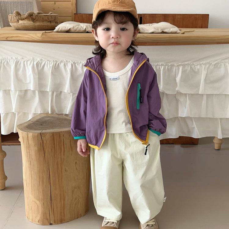 Children'S Color Matching Hooded Charge Jacket Autumn Baby Contrasting Zipper Thin Windproof Children'S Outdoor Top