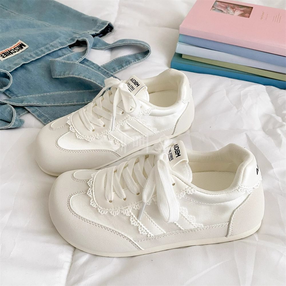 Сладкие пуховые туфли на платформе женские 2025 новые маленькие белые туфли осенние тонкие дышащие универсальные юбка балетные тренировочные туфли