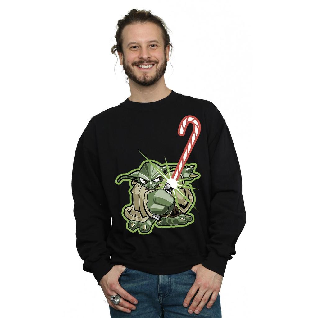 Star Wars Mens Yoda Christmas Candy Cane Sweatshirt