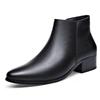 Fashion British Business Leather Boots for Men High Heels Pointed Toes and Fleece Chelsea Boots Male Fashion Casual Shoes Man