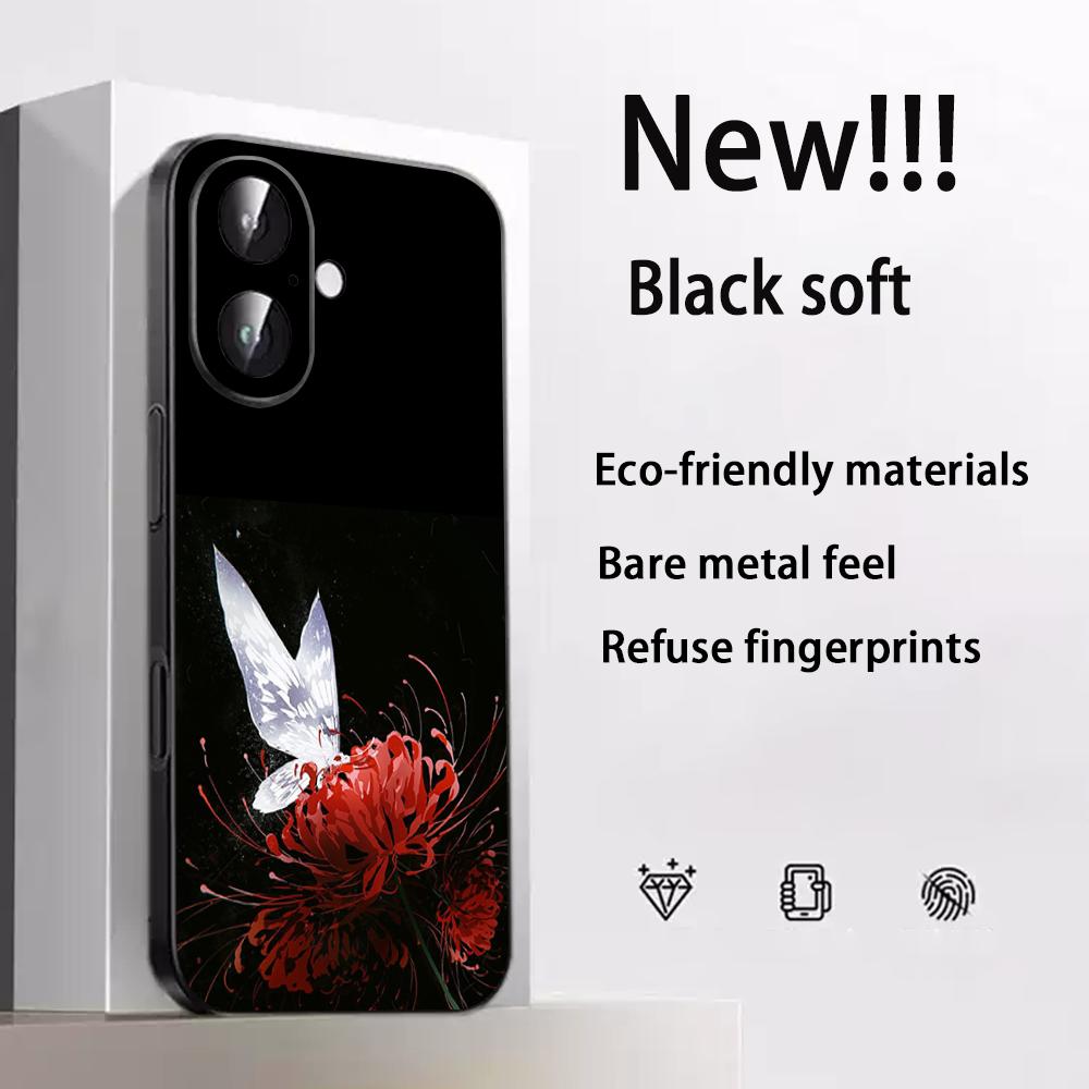 Арт Красные паучьи лилии дизайн Япония Чехол для телефона Для iPhone 17 16 e 15 14 13 12 Plus Mini Pro Max Мягкий черный Ударопрочный чехол