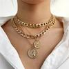Vintage Multi-layer Coin Pendant Choker Necklace For Women Gold Silver Color Fashion Chunky Chain Necklaces Jewelry