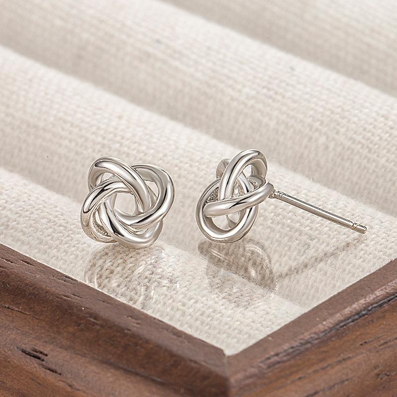 Stud Earrings for Women Small Golden Silver Color Metal Knot Twist Flower Earring Punk Party Jewelry Accessories