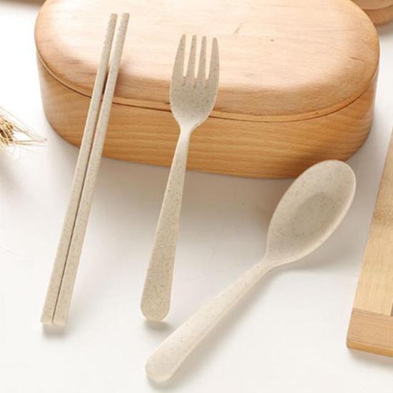 3 шт. портативный набор посуды, экологически чистые палочки для еды, ложка, вилка, пластиковые столовые приборы с коробкой для студентов, офисных работников