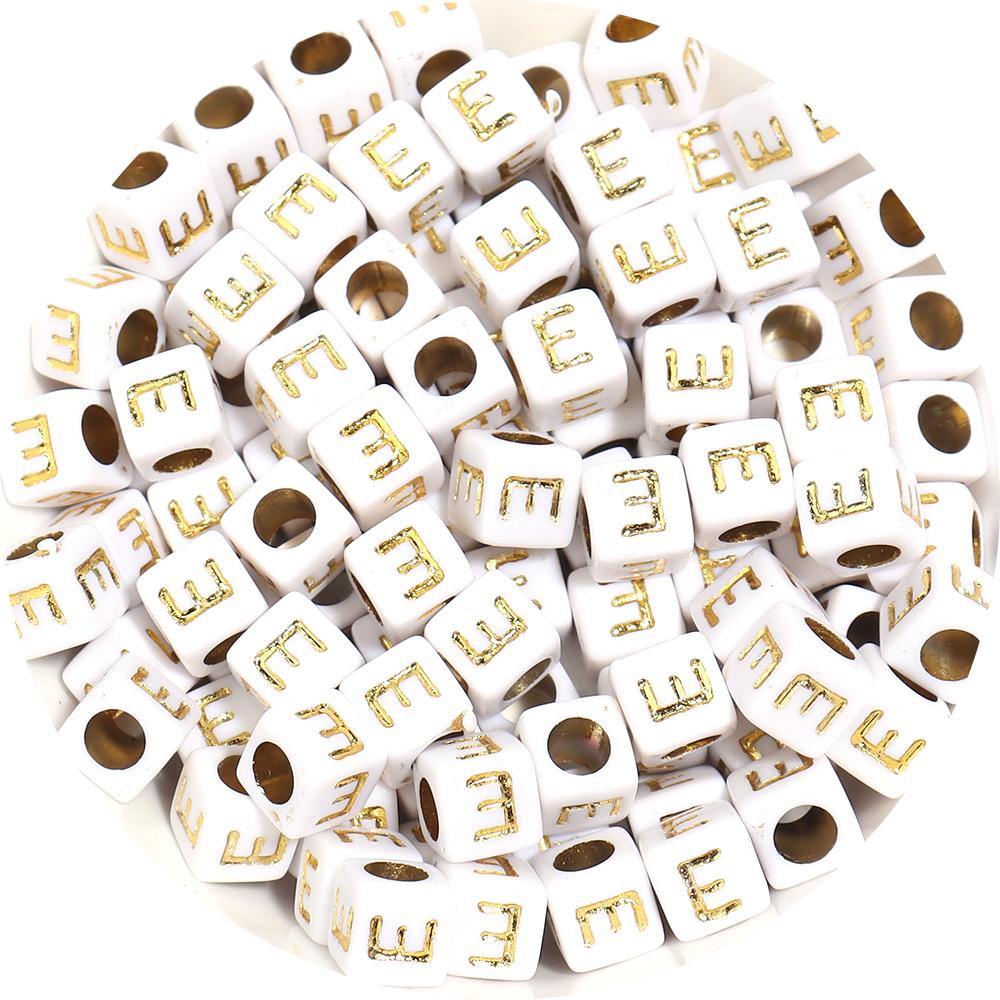100pcs/lot 4.5 6mm Gold Letter Acrylic Square Beads Large Hole Loose Alphabet Beads For DIY Craft Bracelet Earrings Accessories
