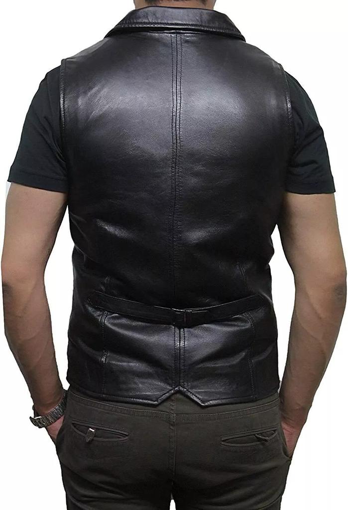 AL KHALID Waistcoat Lambskin Leather Men Button Black Western 100%Orignal Vest Coat Jacket