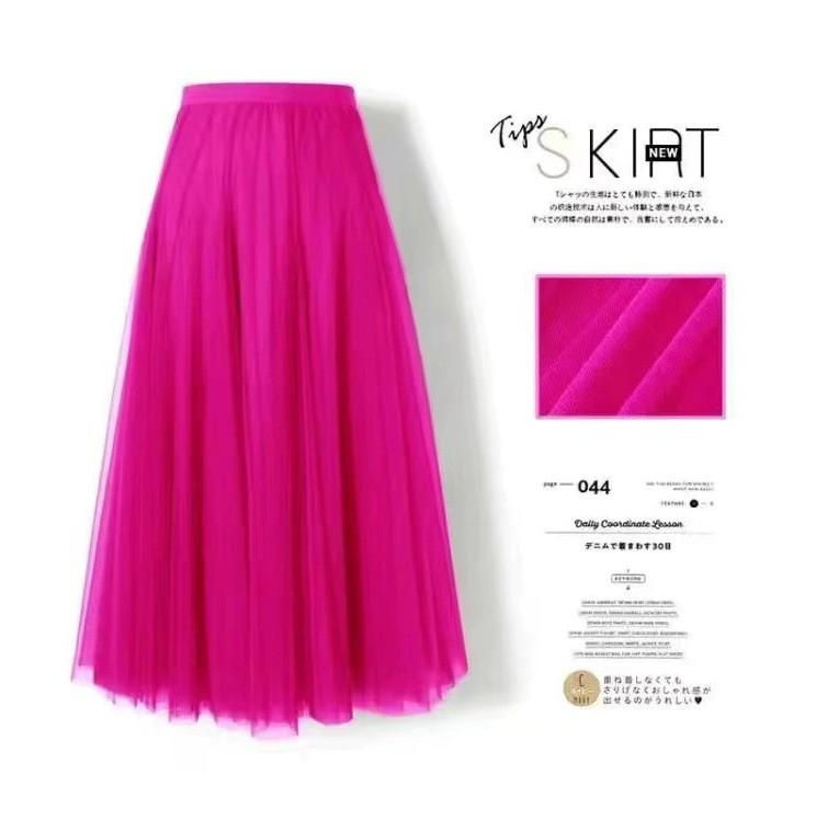 Womens Solid Pleated Elegant Midi Elastic Waist  Skirt