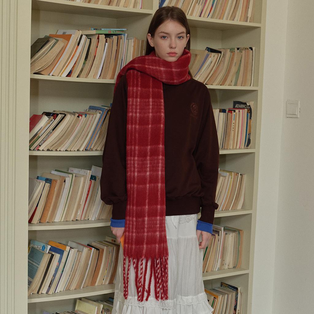 New Zealand Wool Blend Designer Red Plaid Scarf for Women Winter Korean Style Soft Scarf