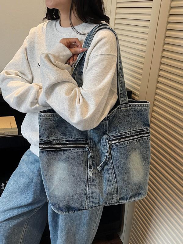 Винтажная повседневная джинсовая сумка-тоут с несколькими карманами - Модная сумка через плечо для мам 2025 года