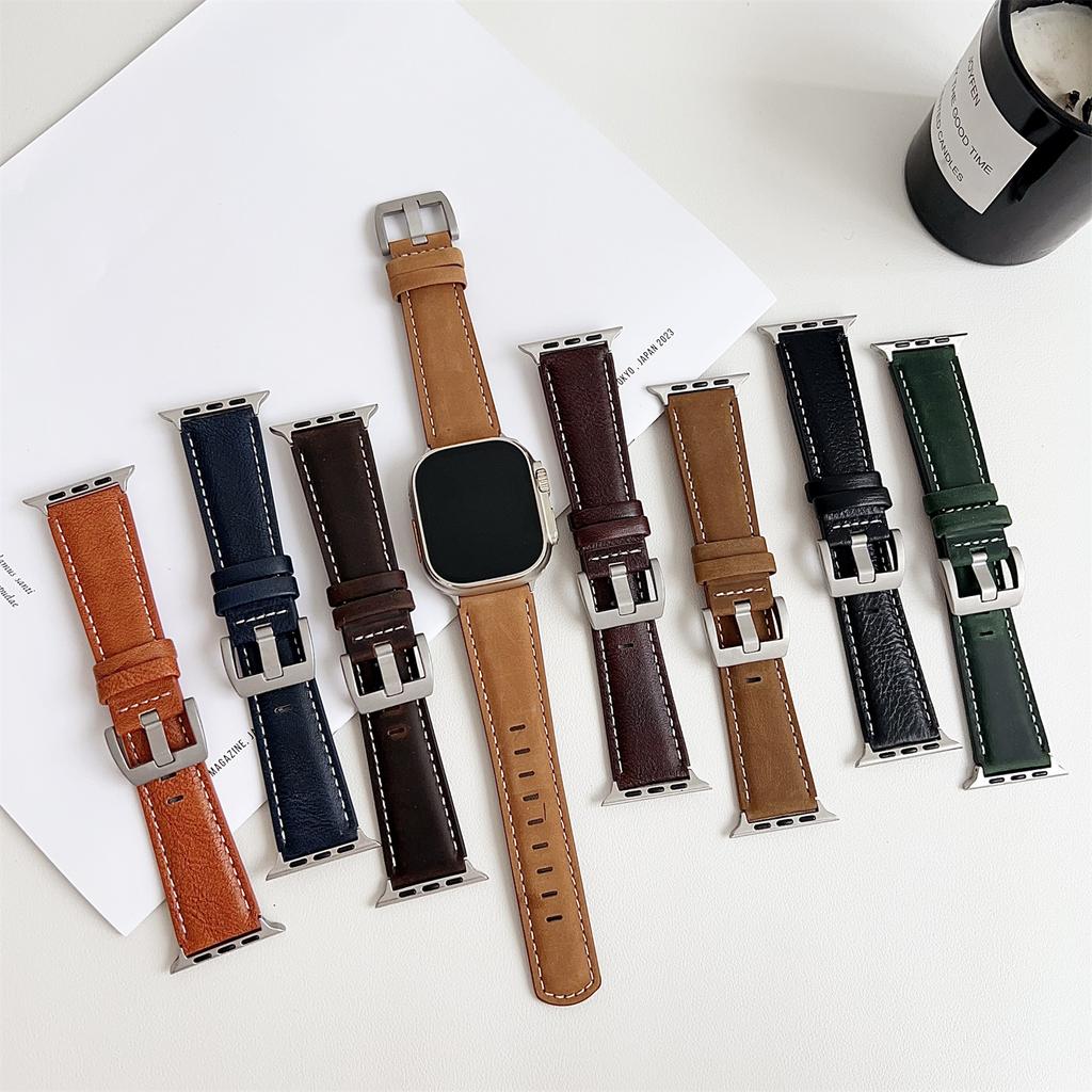 Genuine Leather Watchband For Apple Watch Series 10 9 8 7 SE 6 5 4 3 2 1 42mm 41mm 40mm 38mm Wrist Strap Replacement