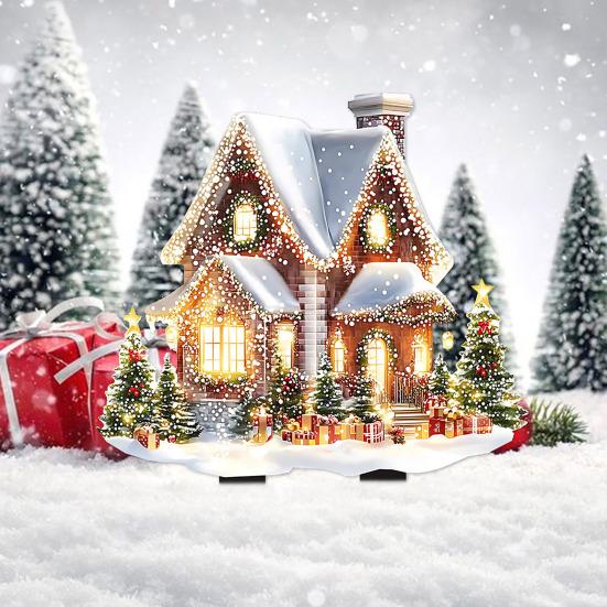 Рождественский снежный колышек для дома, акриловый садовый декоративный колышек, зимний деревенский дом, рождественский декоративный колышек для лужайки на патио