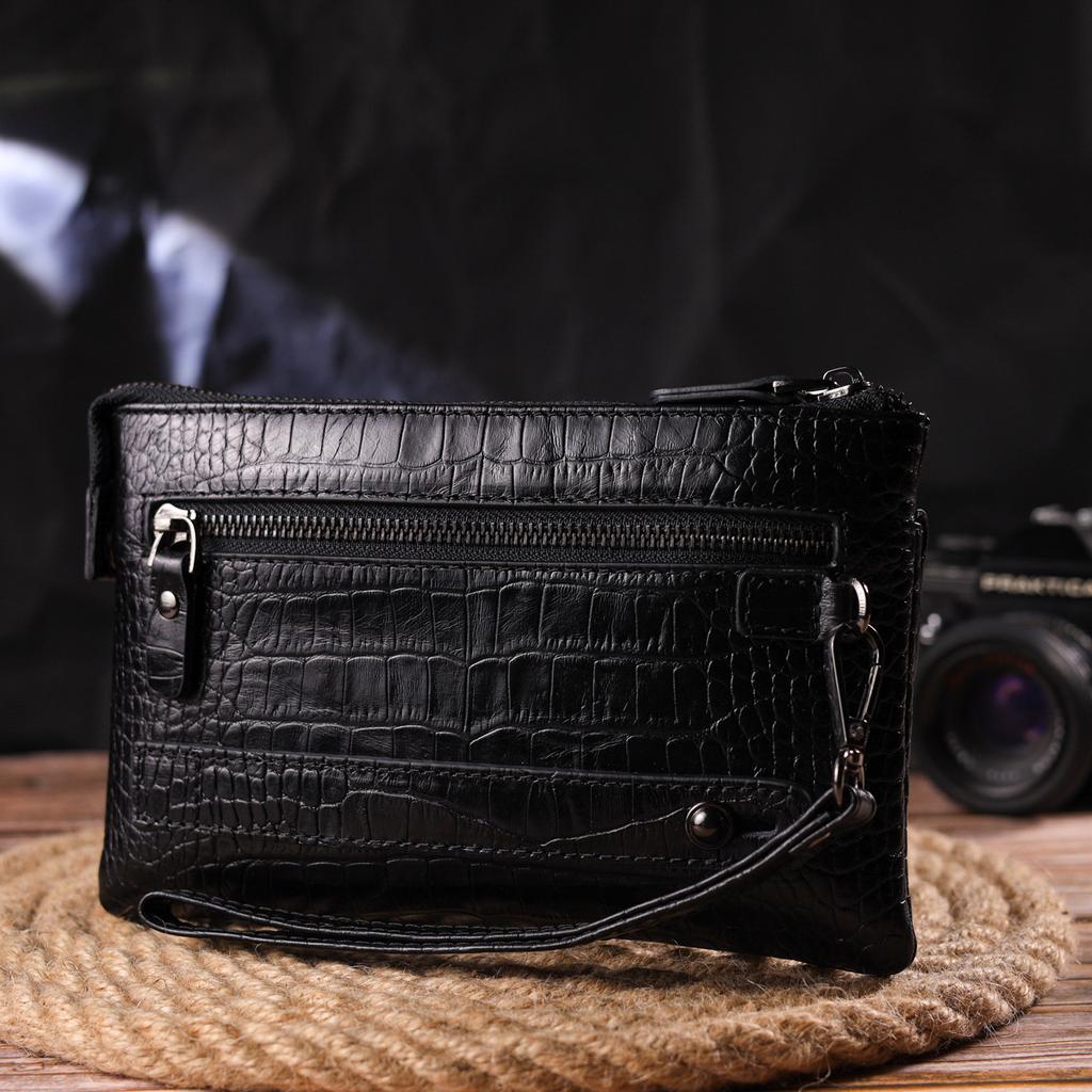 Practical Clutch for Men Made of Genuine Textured Leather CANPELLINI 21549 Black