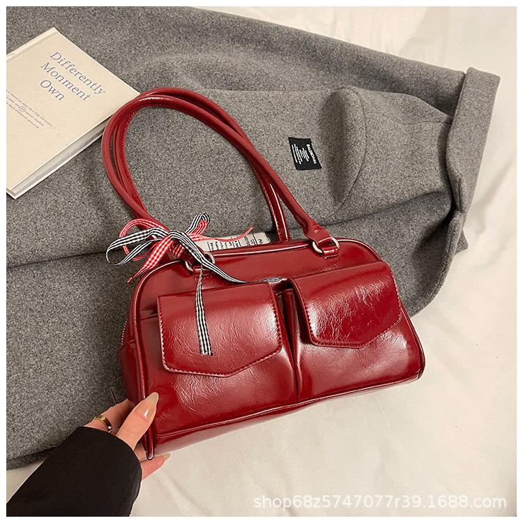 Korean Internet Celebrities with the Same Bowling Bag 2025 New Niche Boston Shoulder Bow Portable Underarm Women's Bag