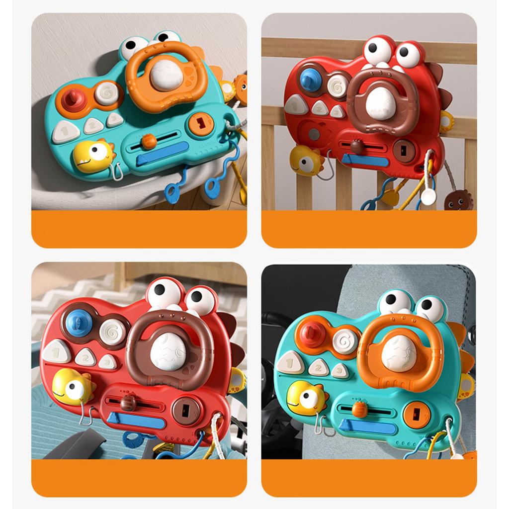 Baby Multi-functional Steering Wheel Puzzle Cartoon Dinosaur Happy Busy Board Baby Early Education Trolley Toy