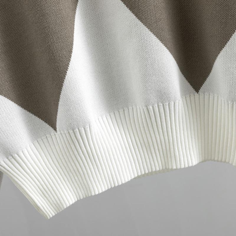 Модный женский повседневный вязаный клетчатый свитер, комплект из двух предметов