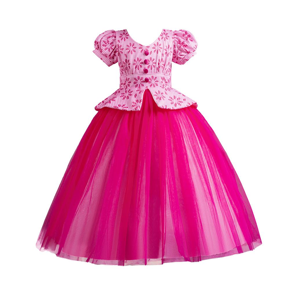 Children's Princess Dresses Thousand Birdie Patchwork Mesh Puffy Long Bubble Sleeve Girls' Stage Performance Dresses Girl's Favourite Dress