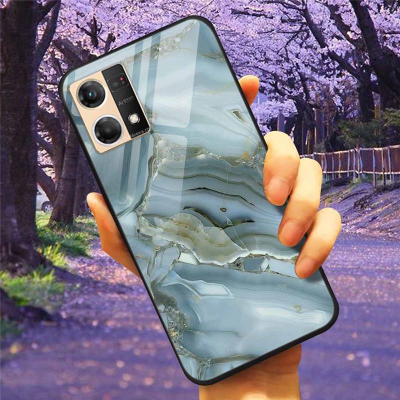 For Oppo Reno7 4G Case Fashion Tempered Glass Moon Star Bumper Cases for Oppo Reno 7 4G Phone Cases CPH2363 Luxury Funda Capa