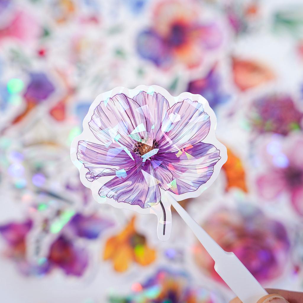 Цветочные наклейки 50 голографические блестящие для украшения подарков, ноутбуков, чемоданов, водонепроницаемые, лазерные наклейки