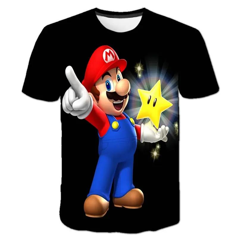 MINISO Child Game Super Mario Bros T Shirt Kids Boy Cartoon Clothes Tops Tees Boys T-shirt Luigi Mario T-shirts Children's Short Sleeve