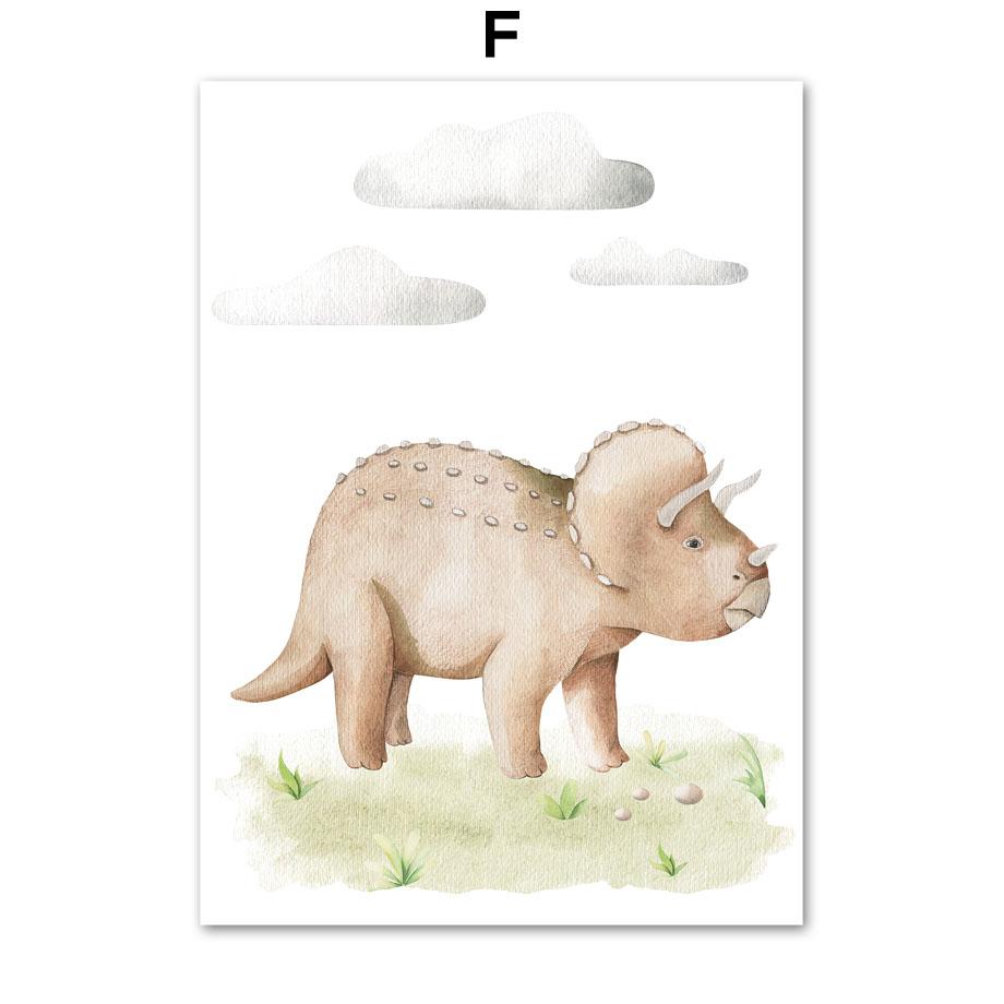 Мультфильм динозавр белые облака трава детская настенная живопись на холсте плакаты на скандинавскую тему и принты настенные панно для декора комнаты для маленьких мальчиков