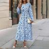 Женское весеннее платье с длинным рукавом и цветочным принтом, О-образным вырезом, летнее повседневное платье А-силуэта длиной до щиколотки, эластичное, с высокой талией, свободное платье